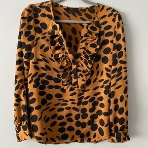 JCrew Cheetah Print Silk Top Ruffles Size Small